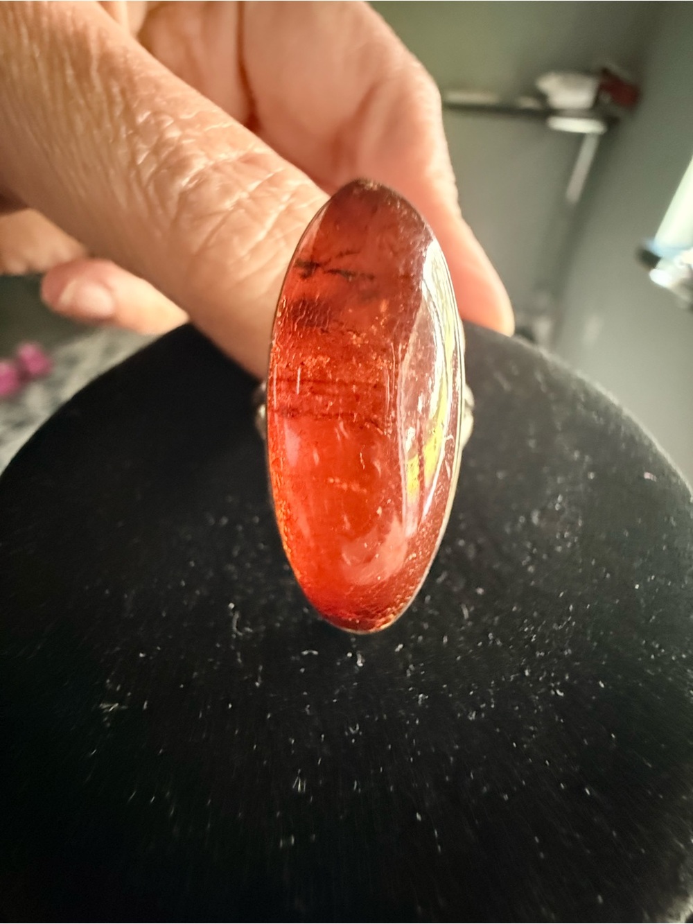 Amber Red Oval Statement Ring - Women Jewelry